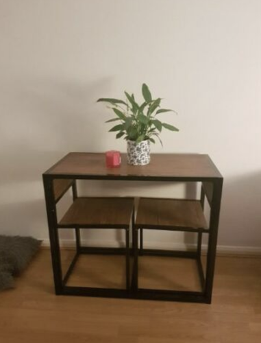 Small Table and 2 Chairs Metal Bar Set Kitchen Dining Breakfast Stools Furniture - Picture 4 of 4