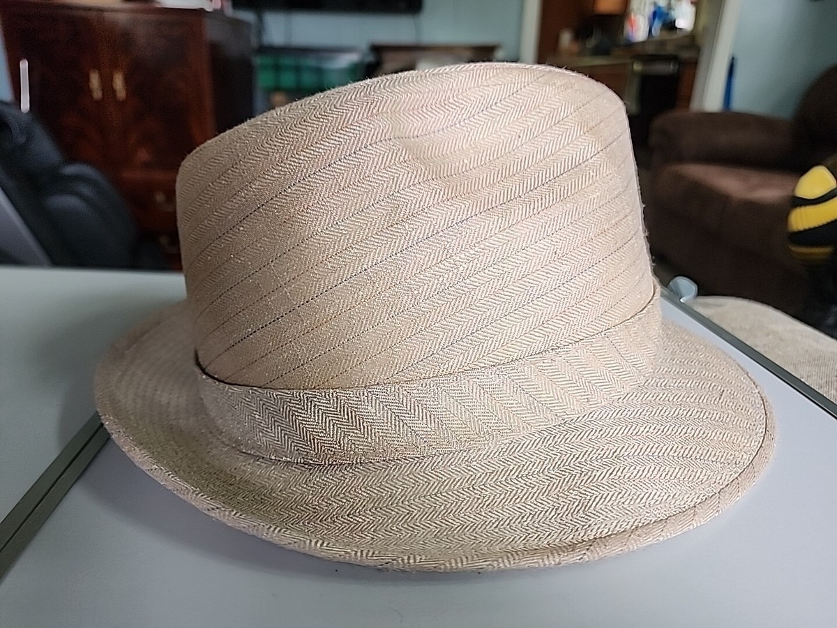 帽子 30s Vintage stetson Zephyr 7 56cm Vintage STETSON TAN HERRINGBONE LINEN FEDORA HAT MENS LINED