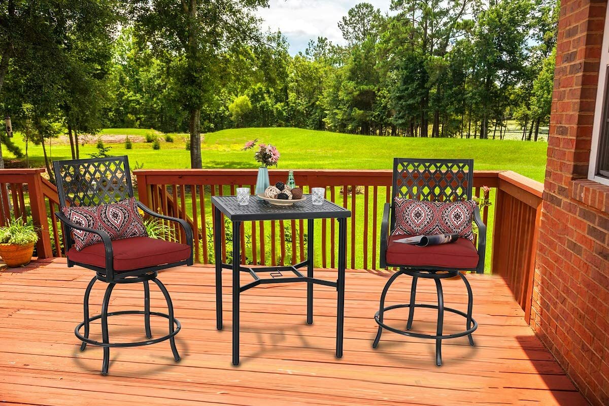 Patio Swivel Bar Chairs Set of 2 with Cushion Bistro Bar Stool Dining Chairs Red