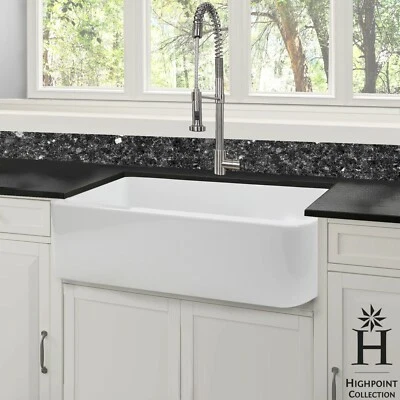 HIGHPOINT COLLECTION 31" Fireclay Farmhouse Sink White Center Drain- A Grade Quality Free Puerto Rico