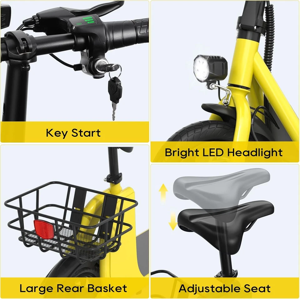 Складной электрический скутер с сиденьем для взрослых 12,5 дюйма 20 миль пригородный скутер E - Изображение 2 из 4