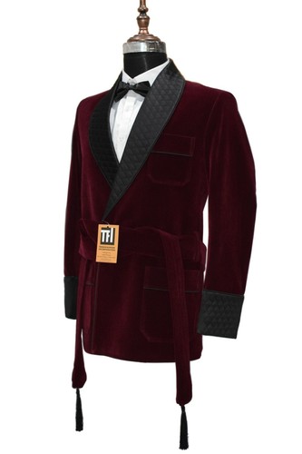 Men Burgundy Smoking Jacket Designer Wedding Party Wear Blazers Coat - Picture 3 of 4