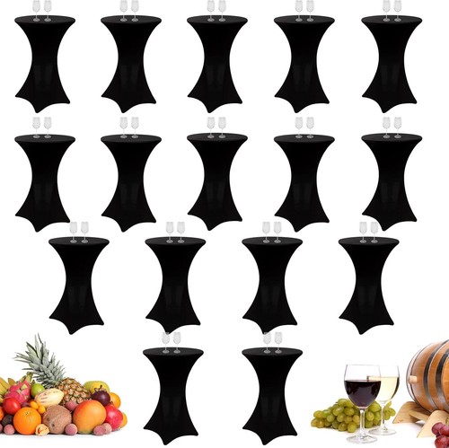 8 Pack Black Cocktail Spandex Stretch Round Hightop Tablecloth 32" x 43" Black - 第 1/6 張圖片