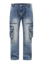 Victorious Men's Multi 3D Cargo Pockets Comfortable Baggy Fit Denim Jeans DL1513