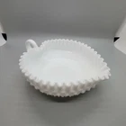 Vintage Fenton White Hobnail Milk Glass Ruffled Heart Nappy Dish with Handle