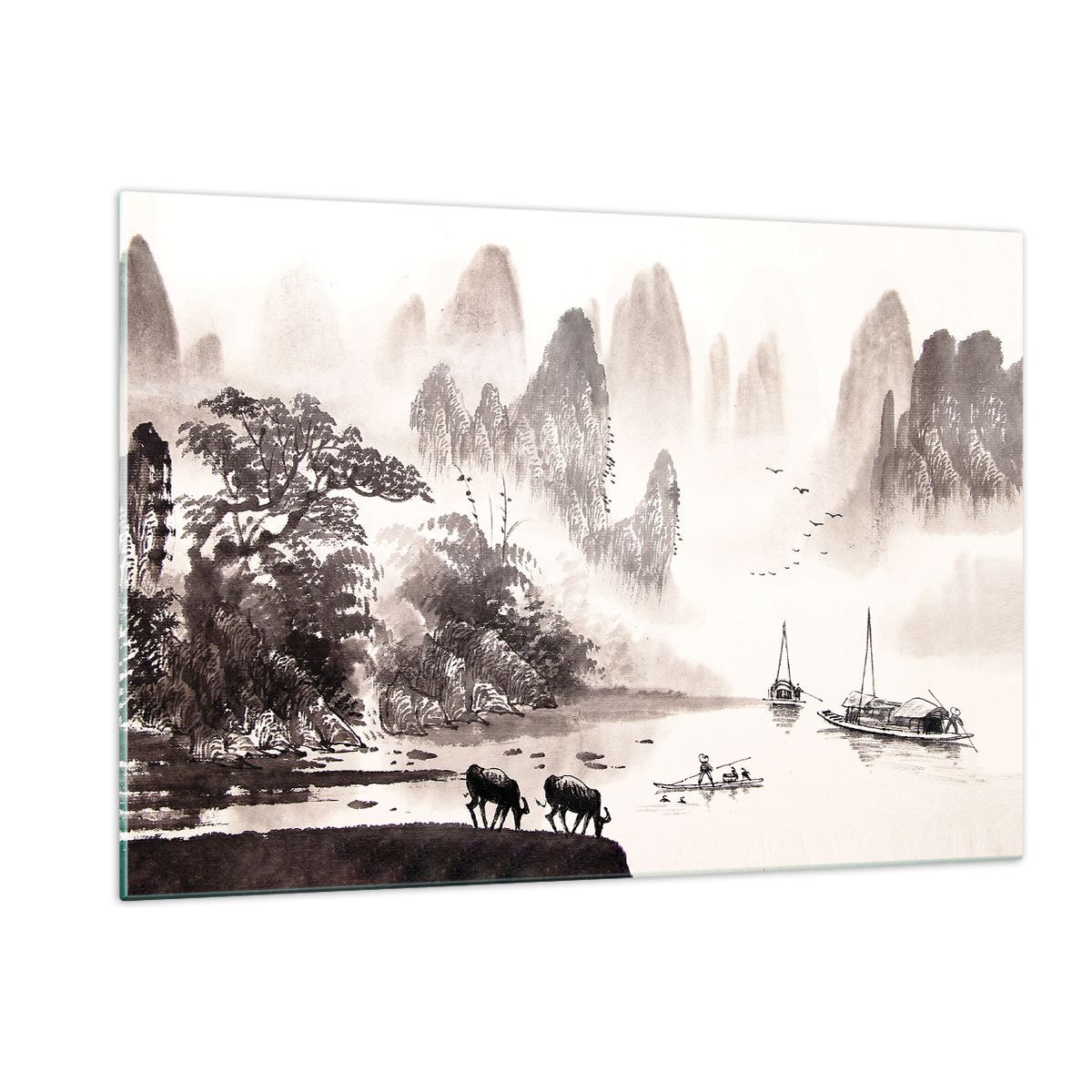Quadro su Vetro 120x80cm Cinese paesaggio acquerello Stampe Moderni Murale