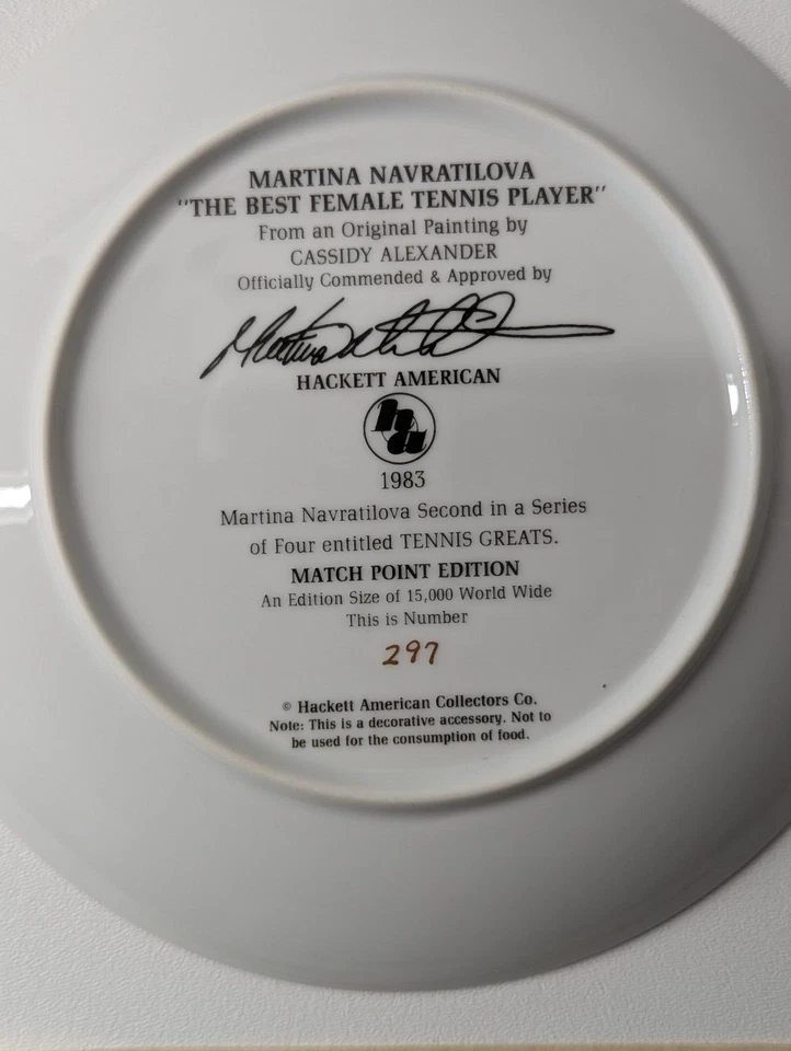 Martina Navratilova Autographed Signed Hackett American 8 &1/2 Inch Plate COA - Image 4 of 4