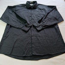 Van Heusen Lux Sateen Men's Cotton Blend Black Dress Shirt Long Sleeve Sz 17 1/2