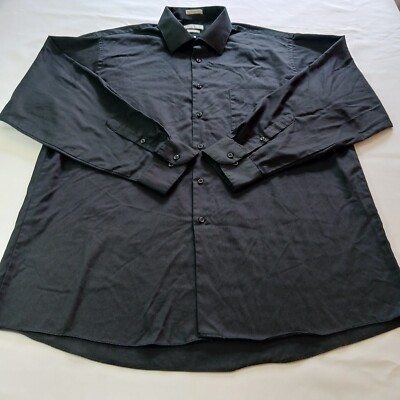 Van Heusen Lux Sateen Men's Cotton Blend Black Dress Shirt Long Sleeve Sz  17 1/2