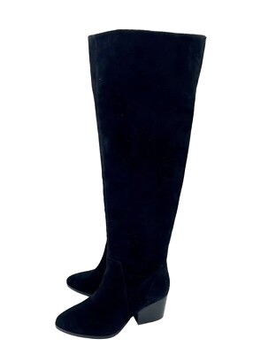 Vince Camuto Nestel Black Suede Leather Block Heel Knee High