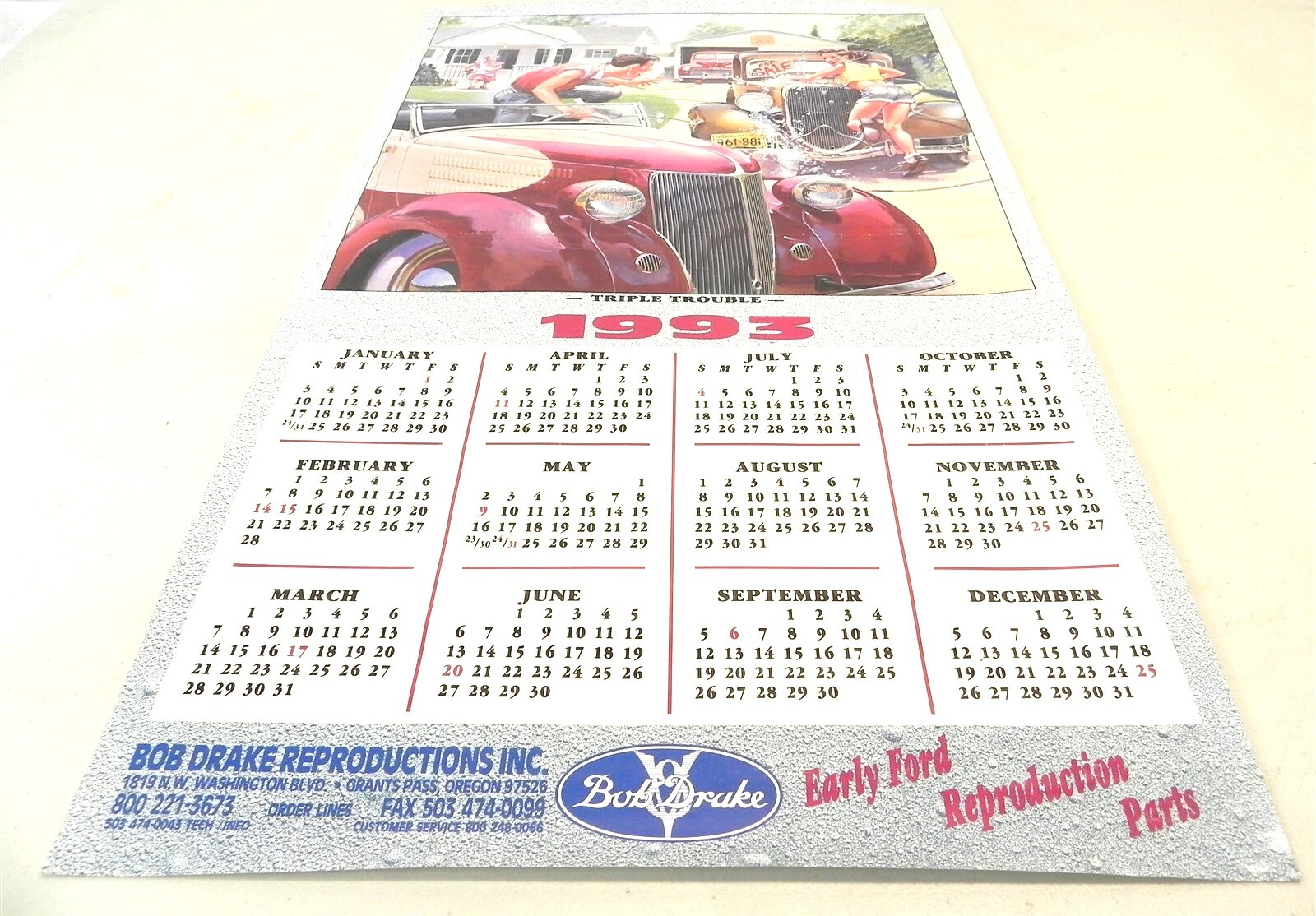 1993 BOB DRAKE EARLY FORD REPRO. POSTER/CALENDAR 