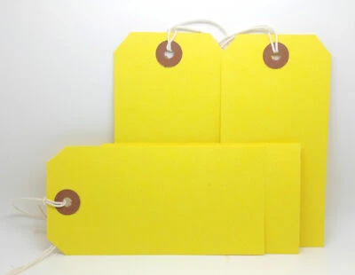 RANGE WHOLESALE 250 LARGE REINFORCED YELLOW STRUNG TAGS LUGGAGE LABELS 120 x 60mm