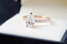 2Ct Pear Cut Lab Created Diamond Wedding Engagement Ring 14K Rose Gold Finish
