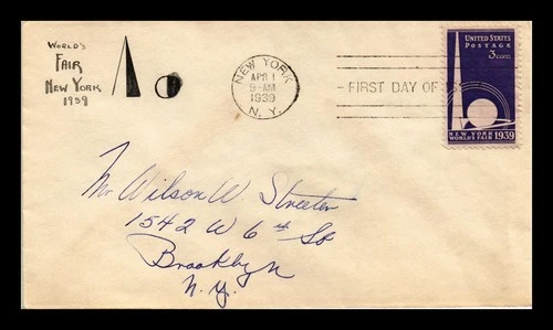 US COVER FIRST DAY OF ISSUE 3C POSTAGE 1939 NEW YORK WORLD'S FAIR
