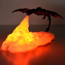 3D Printed Fire Dragon LED Lamp - USB Rechargeable Night Light for Kids  Gamers