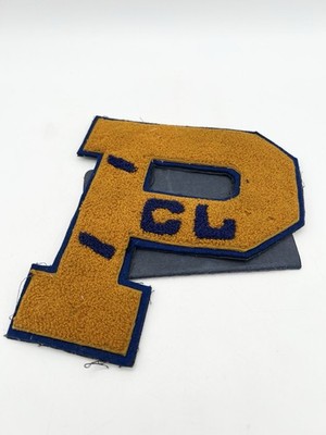 Vintage 60s Gold Navy Chenille Letterman Patch P CL Varsity Jacket Sew-On USA