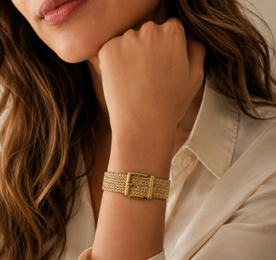 Vintage Anne Klein Diamond Peekaboo Bracelet Watch | Gold Tone Hidden Dial