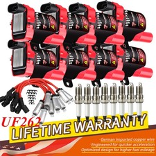 Paquete de 8 bobinas de encendido de alto rendimiento D585 redondas + enchufe + cable de 8 mm apto para Chevy GMC