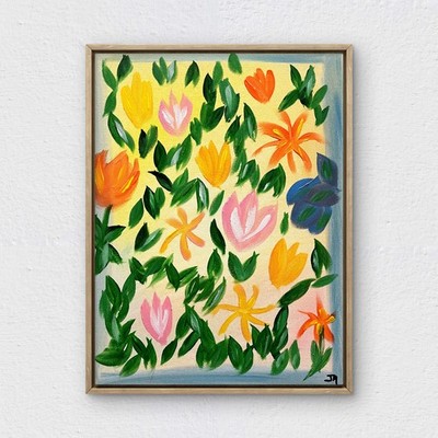 RiverRunArt Original Botanical 12x16 Acrylic Painting Sage Green Flowers Bedroom