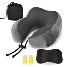 Neck Pillow Set with Eye  Earplugs - Memory Foam Travel Pillow, Adjustable S...