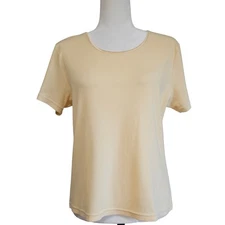 Liz Claiborne Top Womens L Yellow Classic Crew Neck Ribbed Knit Stretch Tee