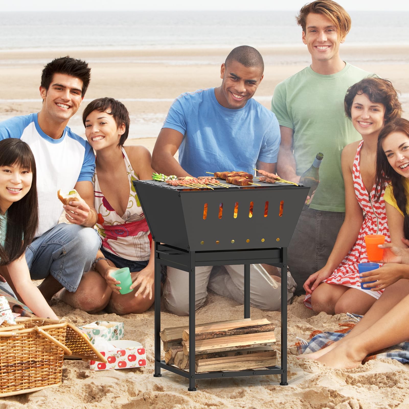 Wood Burning Fire Pit for Outside - 24 Inch Outdoor Fire Pit with Grill, 2-in...