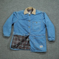 Vintage Big Smith Jacket Mens Large Blue Denim Jean Blanket LIned Chore Coat