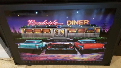 LED ライティング ポスターROAD SIDE of AMERICA Roadside Diner Hot Rods Scenes From Vintage America LED Art 36 x