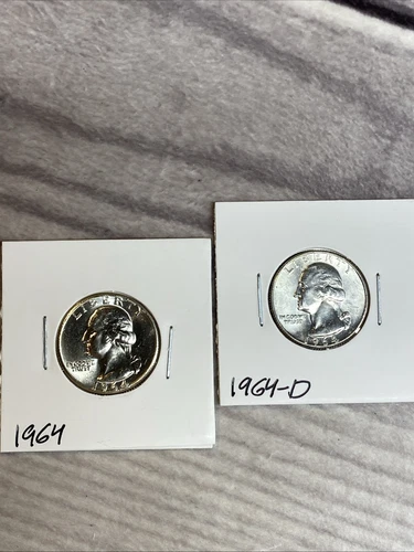 1964 P D Washington Quarter BU 90% Silver 2 Coin Set