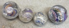4 Antique Handmade German Ribbon Swirl Glass Marbles Damaged