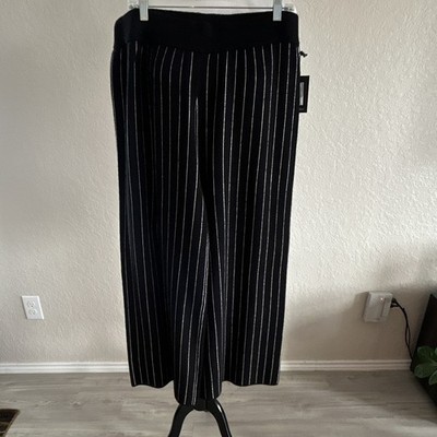 Gabby Isabella Women s Black/White Striped Dress Pants Viscose Blend Regular M
