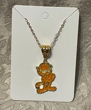 Orange Cat Cartoon Anime Enamel Charm Pendant Novelty Gold Necklace 18”