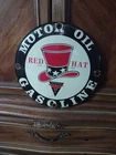 VINTAGE RED HAT LOGO GASOLINE PORCELAIN METAL GAS SERVICE STATION SIGN