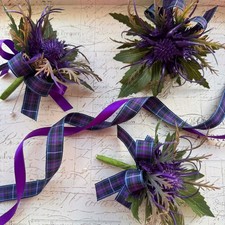 Scottish Thistle Wedding Buttonhole Pride of Scotland Modern Tartan Ribbon