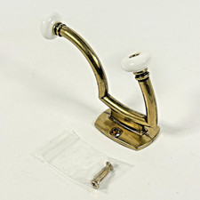 Vintage Brass Porcelain Knob Hooks Wall Mount Towel Hanger Coat Hooks