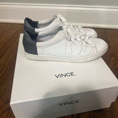 Vince Women s Varin Leather Sneaker in Plaster (White) and Denim Size 8