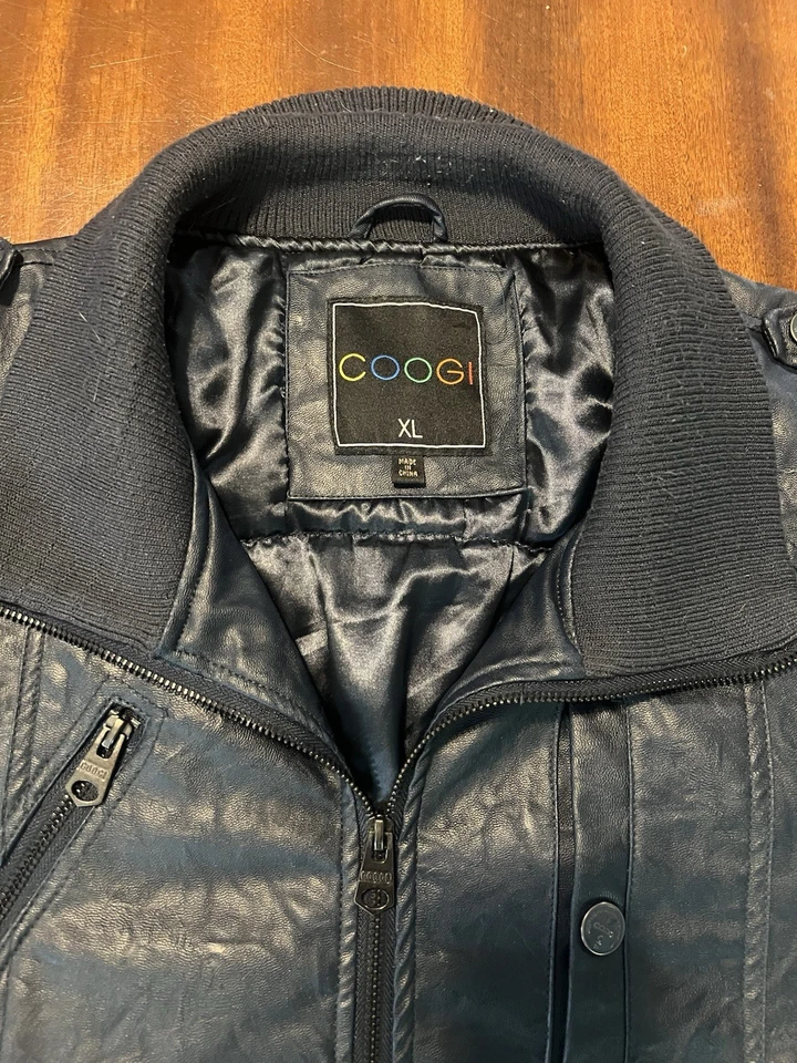 COOGI Rare Blue Pvc Faux Leather Bomber Jacket Mens XL - Image 2 of 4