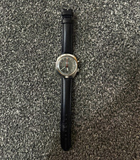 OMEGA Analogue Wristwatch Grey Dial Silver Round Case Black Leather Strap
