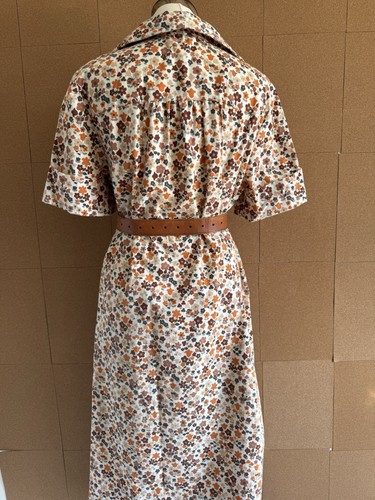 Vintage Dress Size 12 70s Floral Beige Brown V Neck Handmade Retro Boho Hippie - Picture 15 of 24
