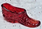 Vintage L.G. Wright Red Ruby Daisy & Button Victorian Glass Slipper/Shoe 3-1/2"