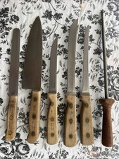 Vintage Chicago Cutlery Wood Handle Kitchen Knife Lot 6pc W Sharpening Steel