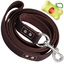 Heavy Duty Leather Dog Leash 6 ft x 1" - Strong, Soft Training Lead for Large...