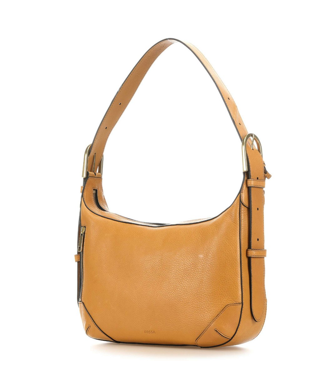 Fossil Hannah Hobo Shoulder Bag Amber Gold Leather ZB7953723 Tan