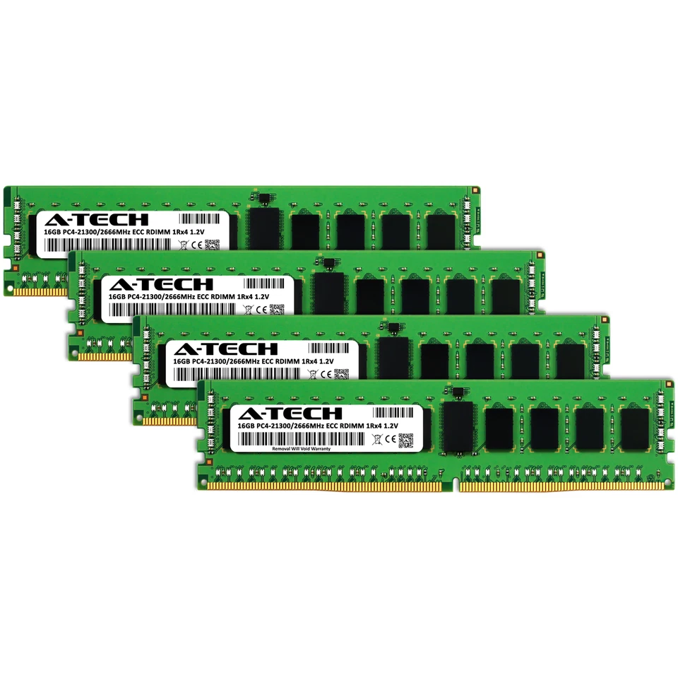 A-Tech 64GB 4x 16GB 1Rx4 PC4-21300R DDR4 2666MHz ECC REG RDIMM Server Memory RAM - Image 2 of 4
