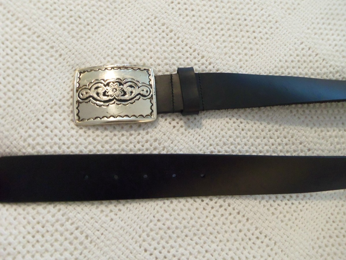 New SILPADA Black Leather BELT Silver Square Buckle 