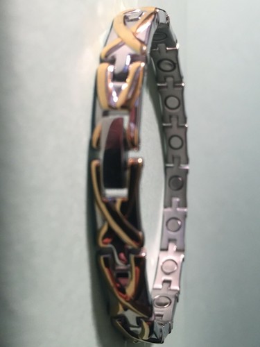 8.5" "SURGICAL STAINLESS STEEL MAGNETIC MAN BRACEELET SLIVER & GOLD (ADJUSTABLE - Picture 141 of 245