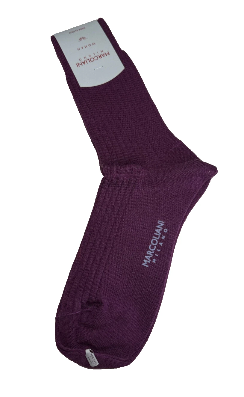 Marcoliani Milano Women Ribbed Trouser Socks 244 Grape Extrafine Merino 1 Size