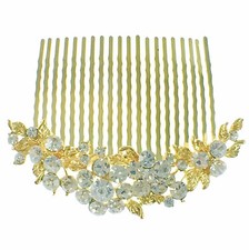USA Crescent Hair Comb use Austria Crystal Bridal wedding Gold Clear 5-3