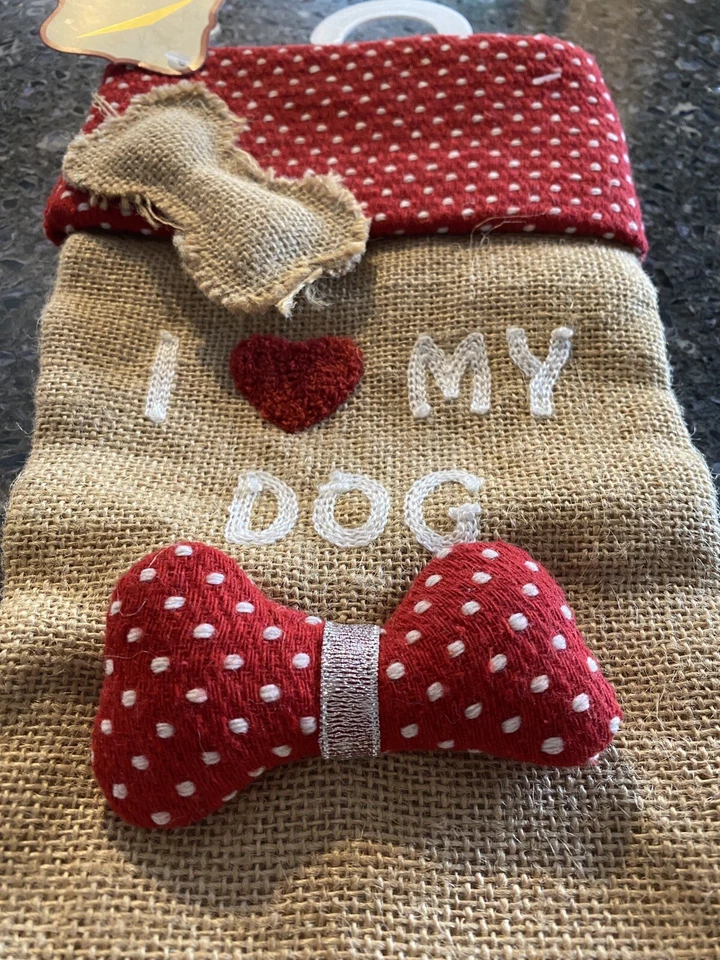 Medias de Navidad I Love My Dog Perro Medias Vacaciones Colgantes Decoración de Huesos Foto 2 de 3