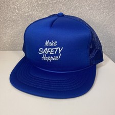 Vintage Trucker Foam Snapback Blue Hat "Make Safety Happen" That Hat Great Cond.